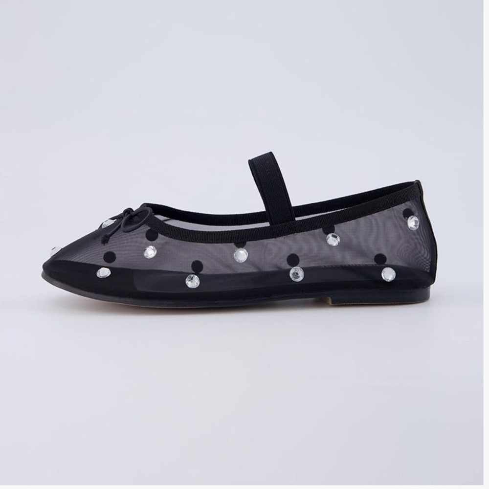 CUSHIONAIRE Women's Rhinestone mesh Bow Flat with + Memory Foam and Wide Widths